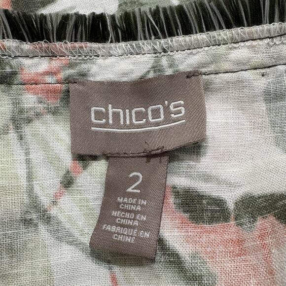 Chico's 2 (US Large) Open Front Fringe Cardigan Linen Blend Top Havana Floral - Picture 3 of 13
